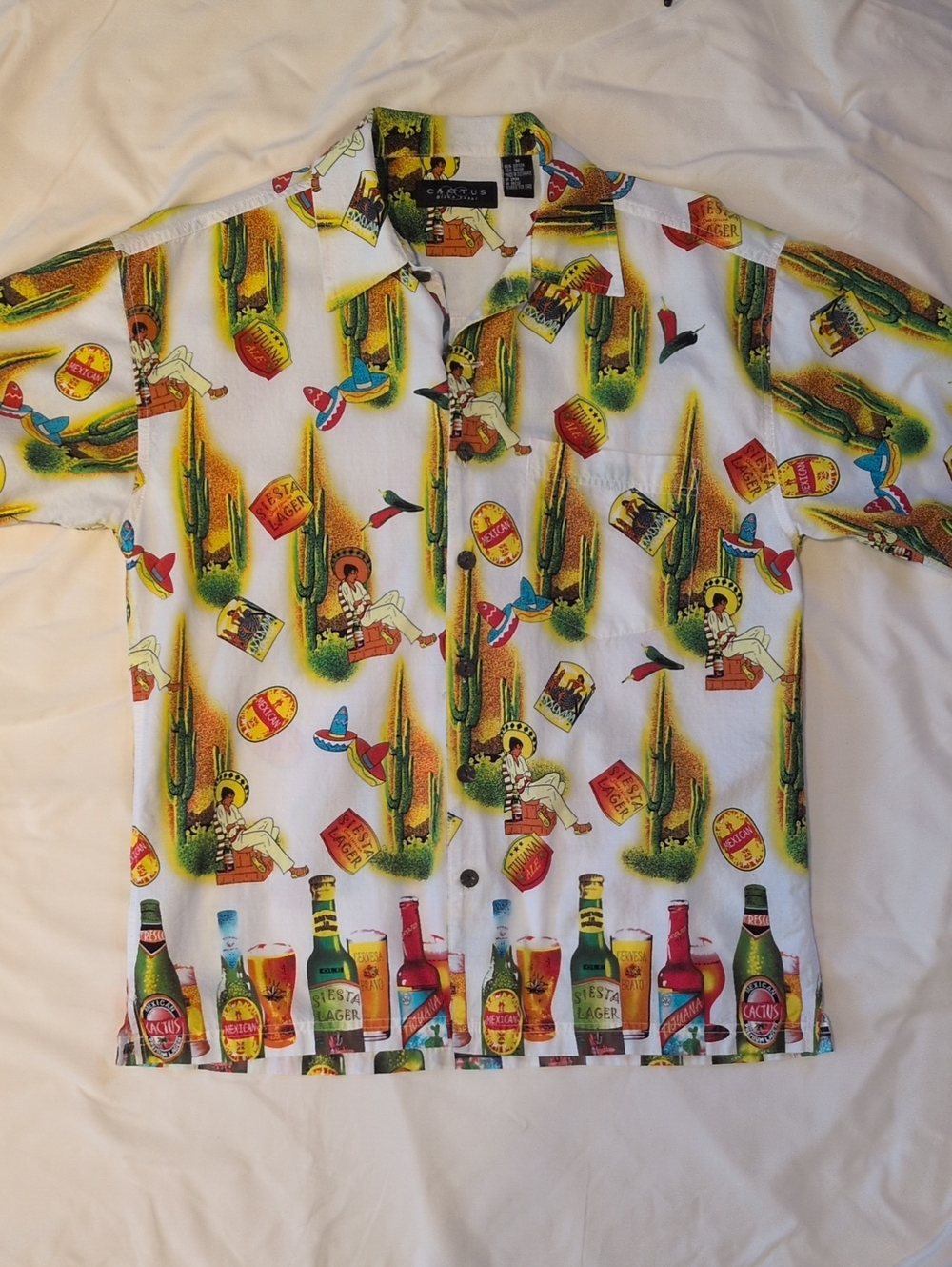 Cactus Black Label Short-Sleeve Button-Down with Mexican Print, Size M